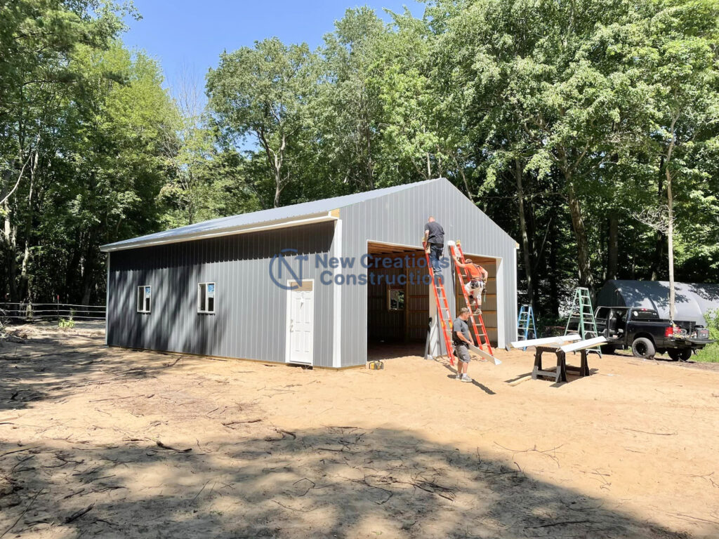 Final stages of the pole barn build in Gaylord, Michigan.